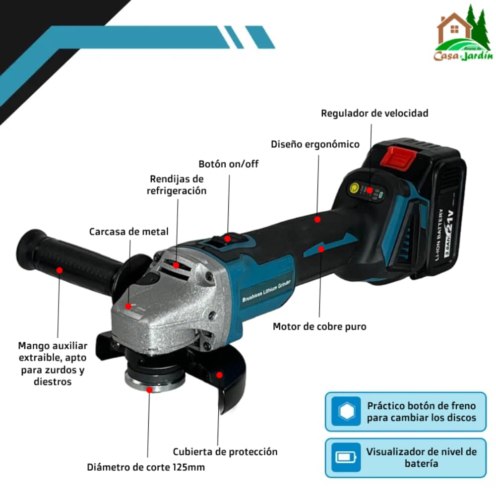 Amoladora a Batería 21V Brushless 125mm 